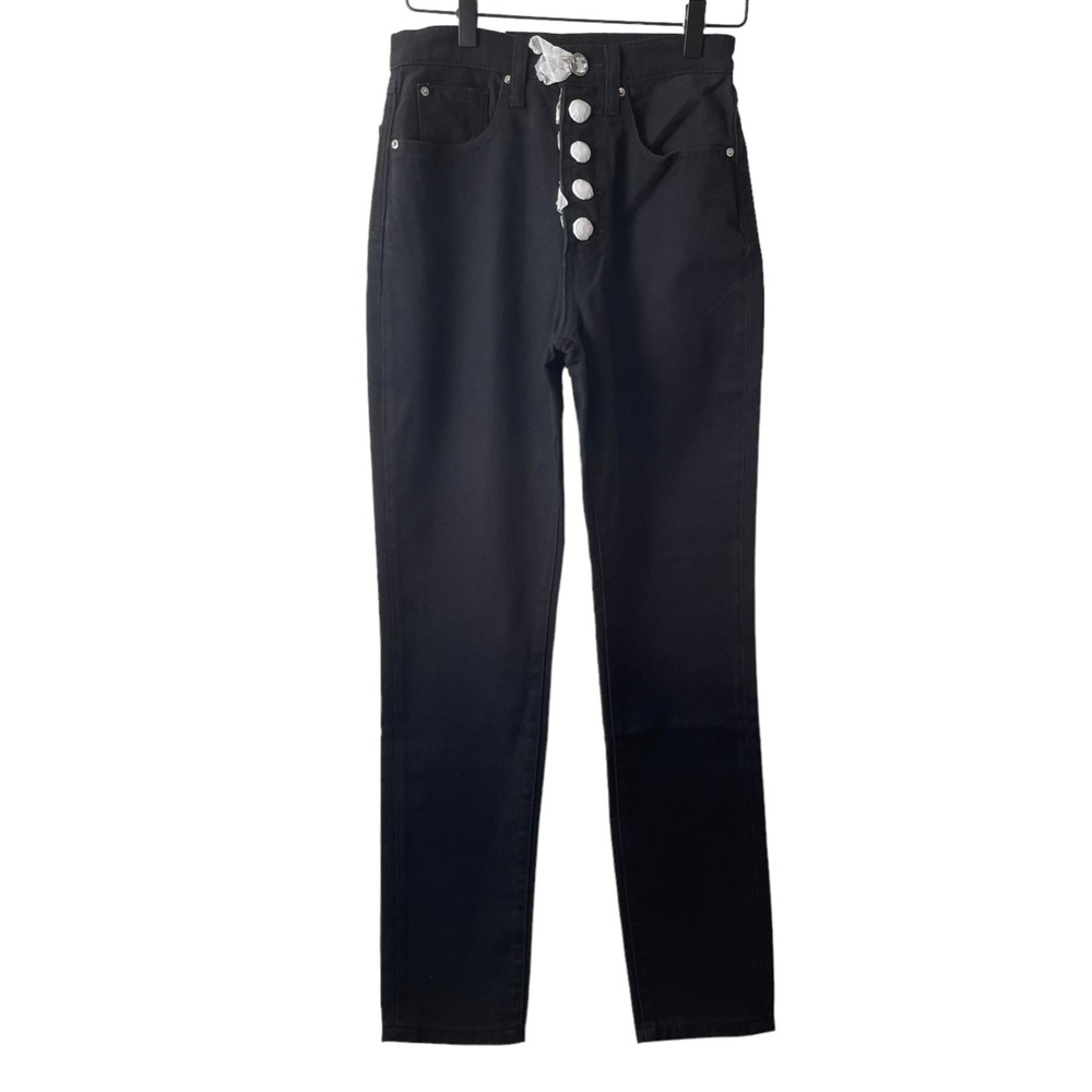 WE WORE WHAT Womens Jeans Black Size 24 Danielle Crystal Button High Waist Jean